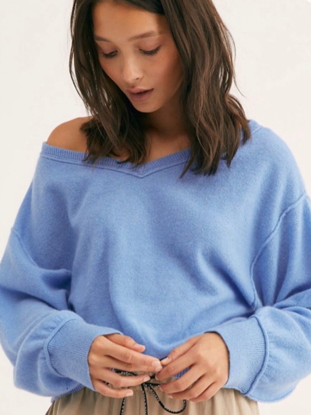 Free People Love Like This Cashmere Pullover Sweater blue